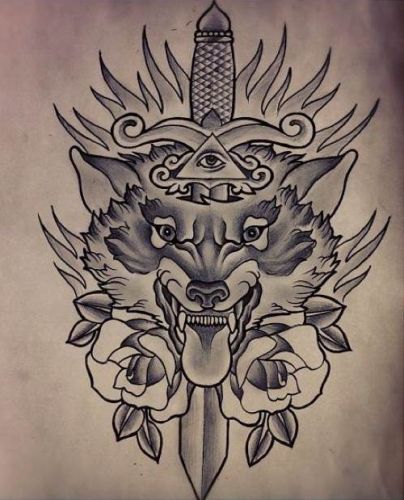 Daggered Wolf Tattoos