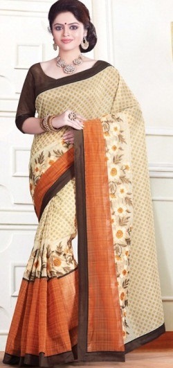 Creme og orange letvægts Chanderi Saree