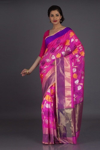 Pink Chanderi Pattu Saree