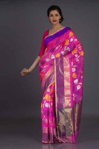 Rózsaszín Chanderi Pattu Saree