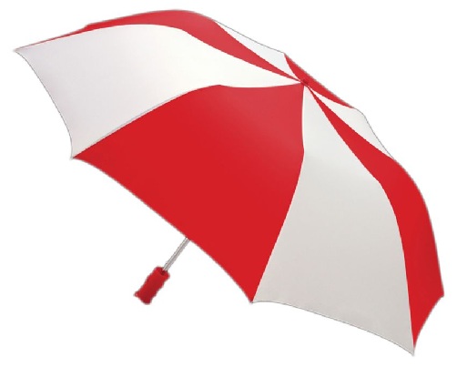 Røde og hvide paraplyer