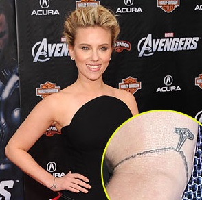 Scarlett Johansson Tatoveringer forskellige steder