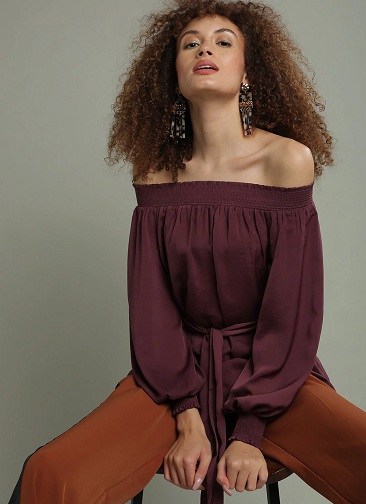 Satin off skulder tunika top
