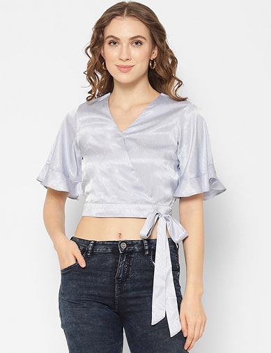 Satin Crop Top med klokkeærmer
