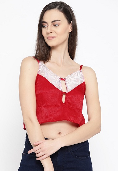 Nøglehuls hals -satin -bralette -top