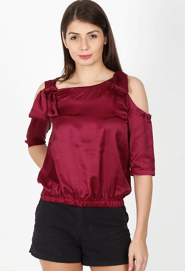 Lilla satin kold skulder top