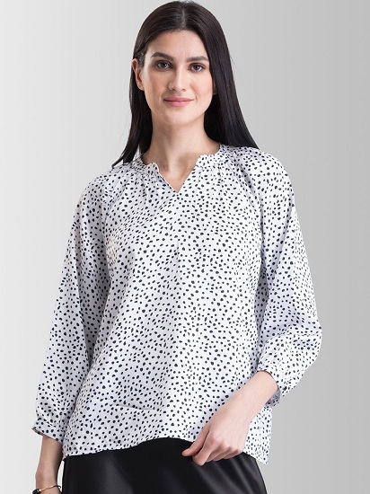 Satin Puff ærme Polka Dot Top