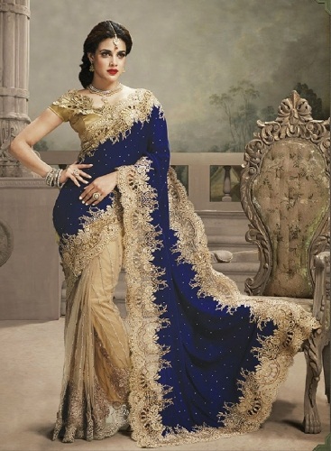 Golden and Blue Heavy Work Saree 14
