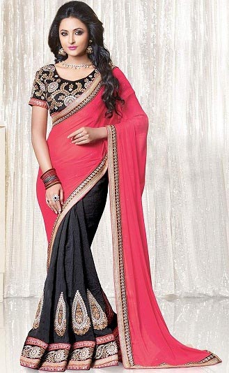 Sort og pink designer Saree