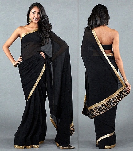 Sort og gyldent Saree -design