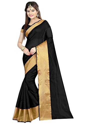 Fekete selyem Sarees