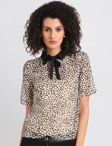 Shirt Style Leopard Print Chiffon Top