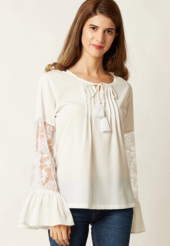 Scoop Neck Chiffon Bell ujjú felső