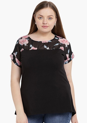 Plus Size Chiffon kerek nyakú felső