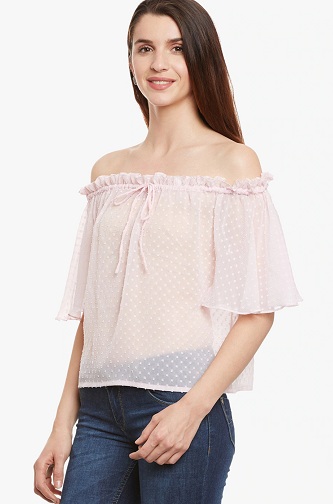 Chiffon Off Váll Blouson Top