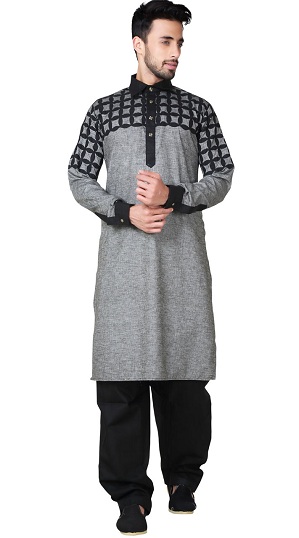 Grå bomuld Pathani Kurta pyjama