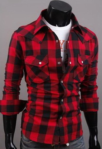 Rød og sort skulderdesign til mænds plaidskjorte
