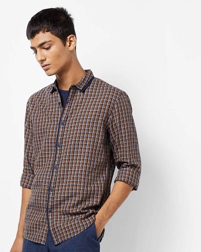 Layered Collar Men's Plaid Shirt