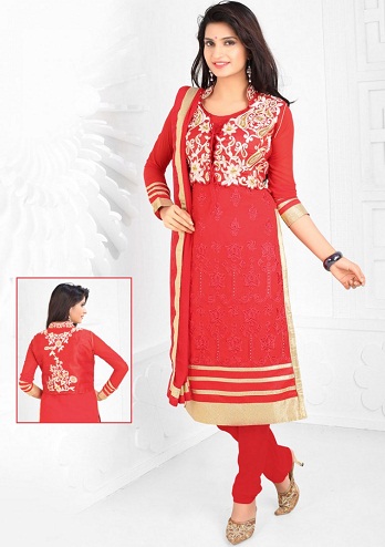 Rød Georgette Punjabi Salwar Suit