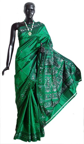 Baluchari Sarees-Baluchari Silk Saree (zöld) 9