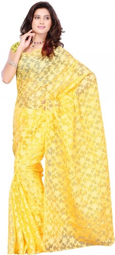 Gul Saree med blomstermønstre