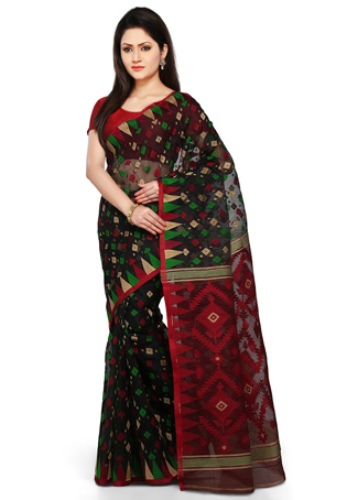 Farver af Bengal Jamdani Cotton Silk Saree