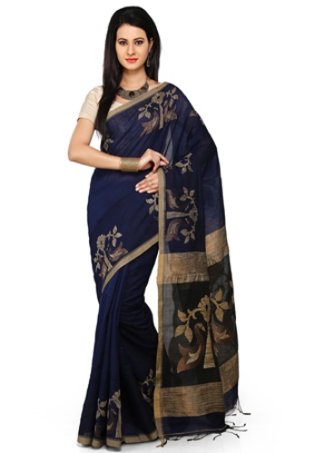 Navy Blue Cotton Silk Jamdani Saree