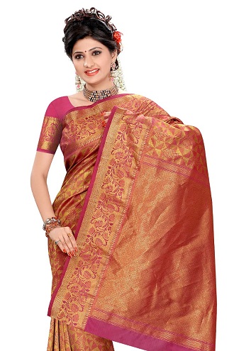 Orange pink Kancheepuram Saree -bluse