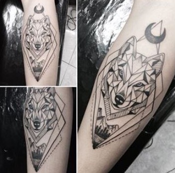 Wolf Head Geometric Tattoo Design