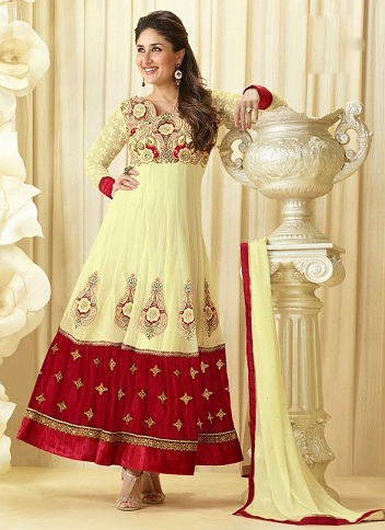 Cream and Maroon Anarkali Salwar Suit