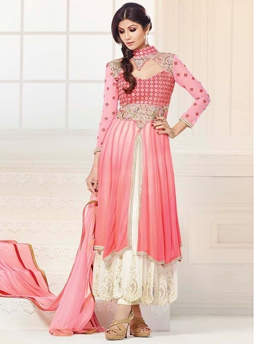 Creme og pink Anarkali Salwar Suit