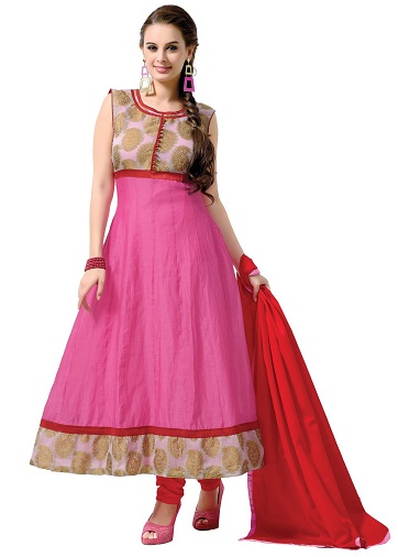 Creme og pink Anarkali Salwar Suit