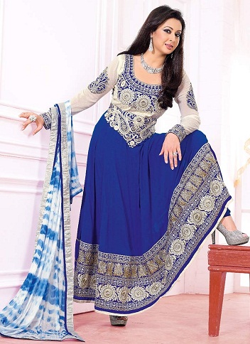 Blå broderet Anarkali Salwar Kameez