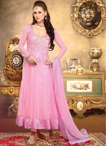 Hosszú Anarkali Salwar öltöny rózsaszín színben