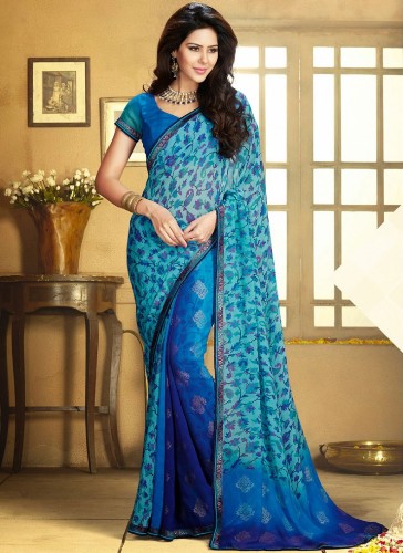 Blonder Border Work Blue Saree