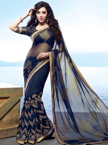 Navy Blue Transparent Saree