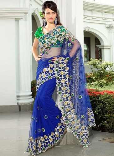 A Blue Net Designer Saree