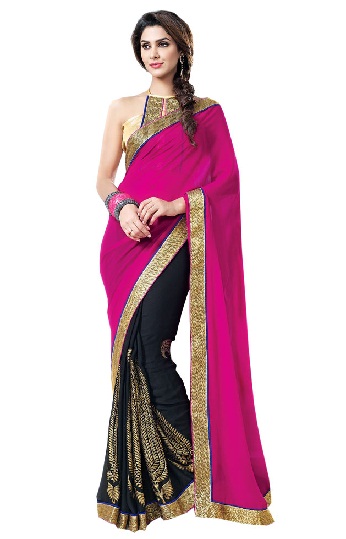 Pink og Golden Black Saree