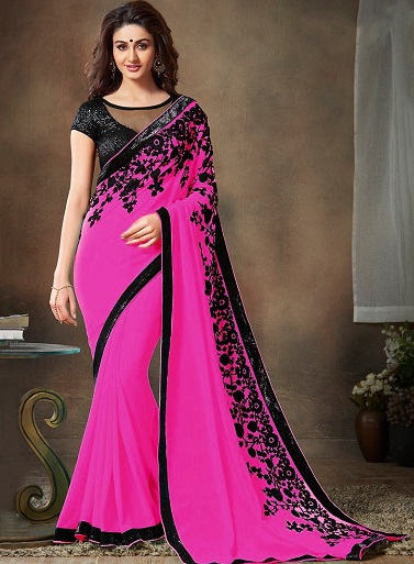 Den bedste pink Chiffon Saree