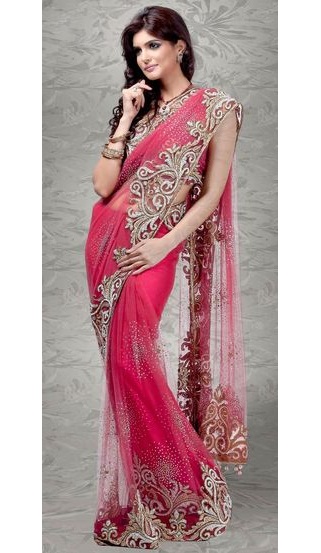 The Pink Net Saree For Parties