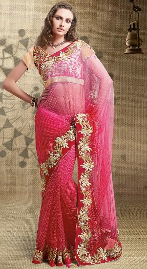 Hot Pink Net Saree
