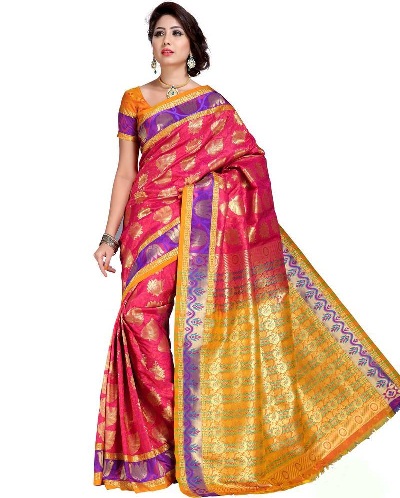 A sötét rózsaszín Pattu Saree