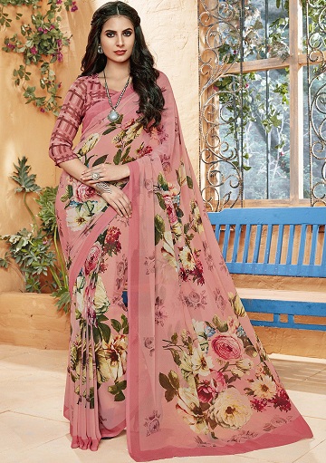 Pink Floral Saree