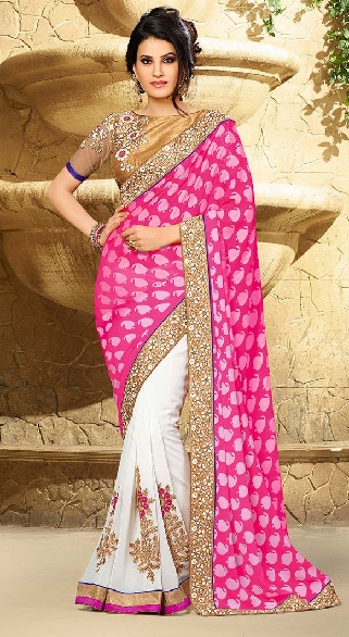 Faux Georgette Pink Saree