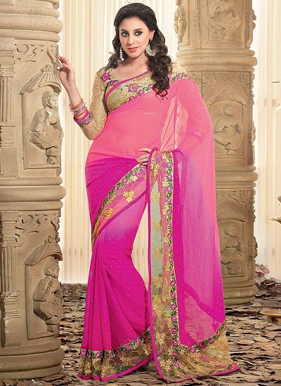 Rózsaszín és bíbor Faux designer Saree