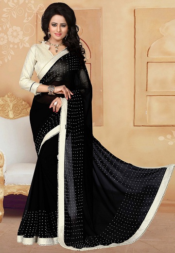 Sort saree med sølvbluse