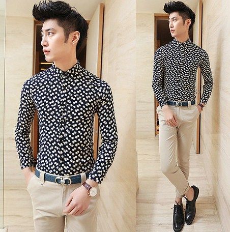 Fancy Slim Fit nyomtatott ingek férfiaknak