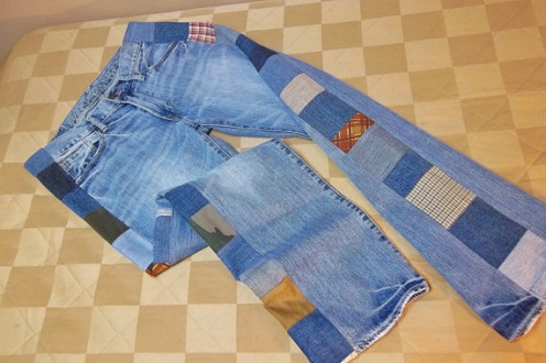 Mænds håndlavede patchworkjeans