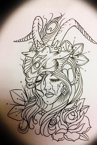 Cool Stenbukken Symbol Tattoo Girl Design