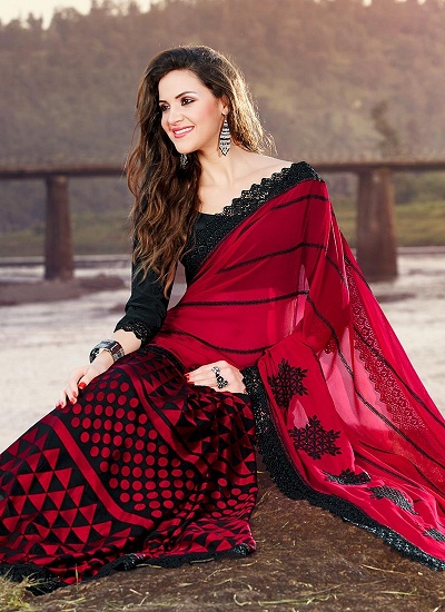 Den røde Brasso Faux Designer Saree